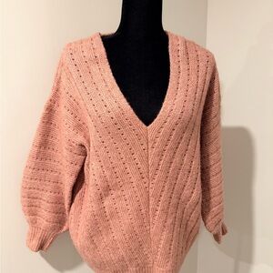 Pink Martini V-Neck Open Knit Sweater — Rose Pink